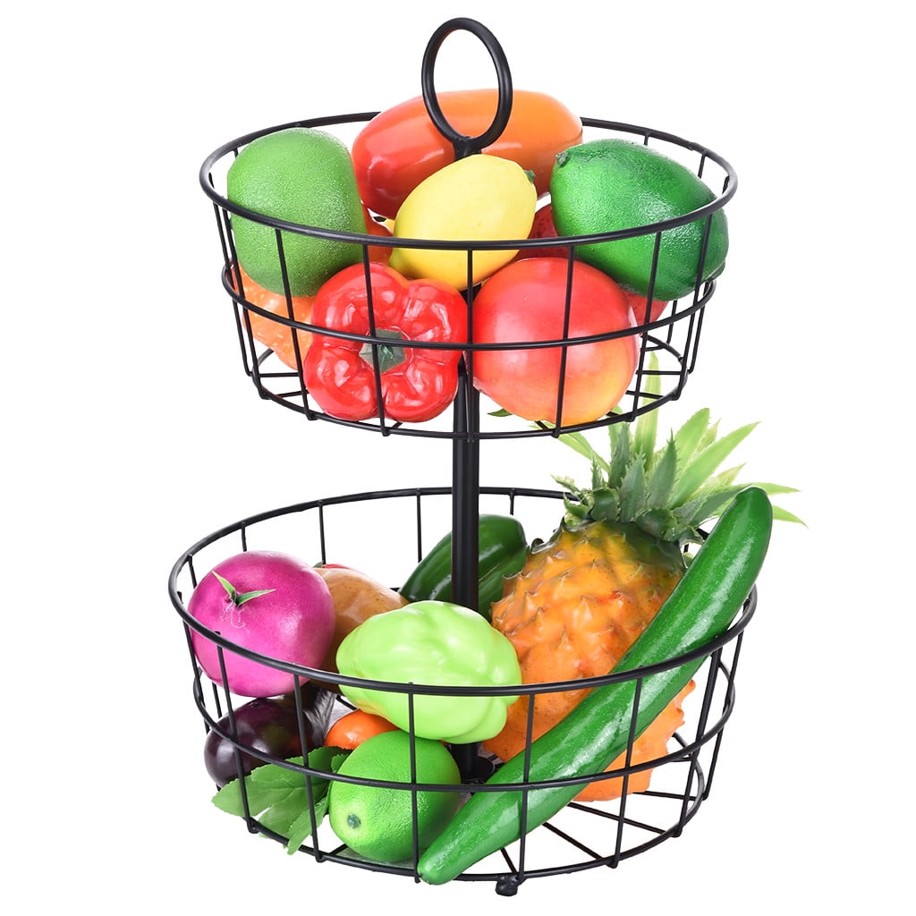 2Tier Countertop Fruit Basket Holder Hanging Fruit Basket Decorative Bowl Stand—Perfect
