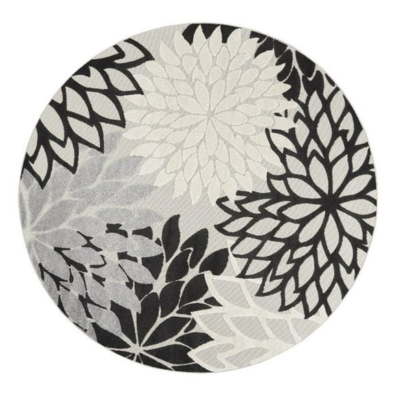 Pemberly Row 94" Round Fabric Indoor/Outdoor Rug in Black/White Finish