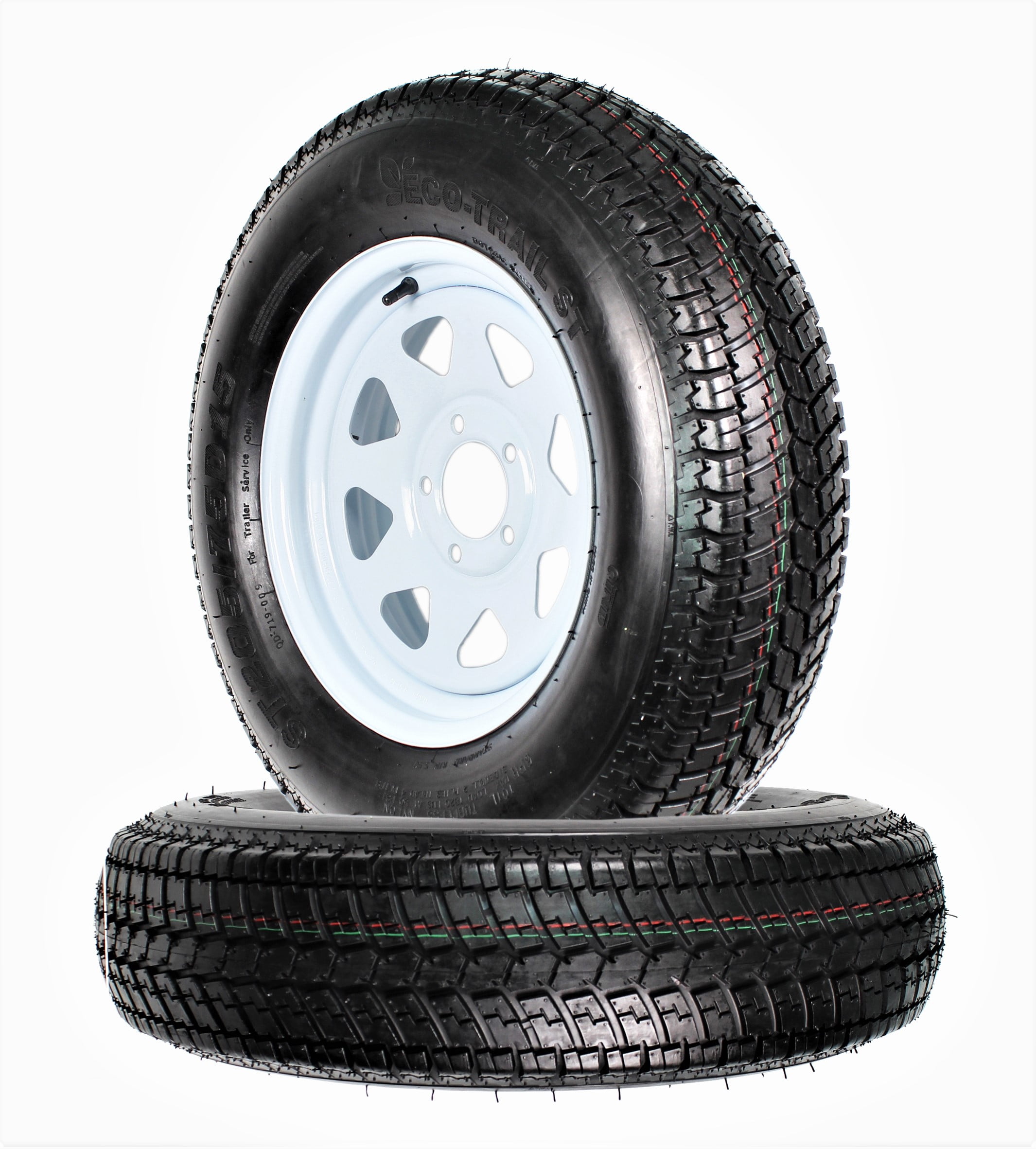 eCustomRim 2-Pack Trailer Tire On White Spoke Rim ST205/75D15 Load C 5 Lug On 5.5 15 x 5 