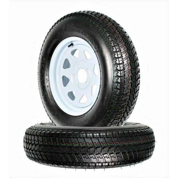2Pack Trailer Tires On White Rims ST205/75D15 Load C 5 Lug On 5 15 x 5