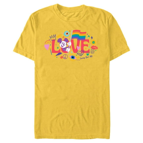 Disney Mickey Mouse Rainbow Pride Flag Love for All Doodles - Short Sleeve Blended T-Shirt for Adults - Customized-Yellow