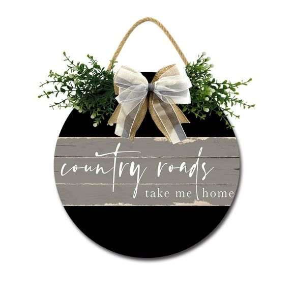 Country Roads Take Me Home Sign Farmhouse Wood Sign Front Porch Decor Rustic Wooden Sign Wall Decor Hanging Wooden Decorations with Bow-Knot for Home Porch Wall Door, 11 x 11 inch