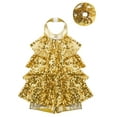 thumbnail image 3 of LiiYii Kids Girls Sequin Dance Outfits Festival Performance Sleeveless Dance Leotard Dress Ballroom Salsa Gold 16, 3 of 5