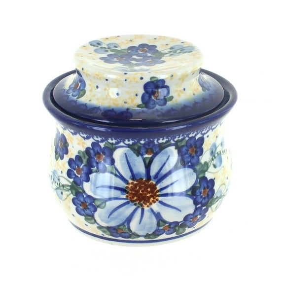 Blue Rose Polish Pottery Daisy Surprise French Butter Dish
