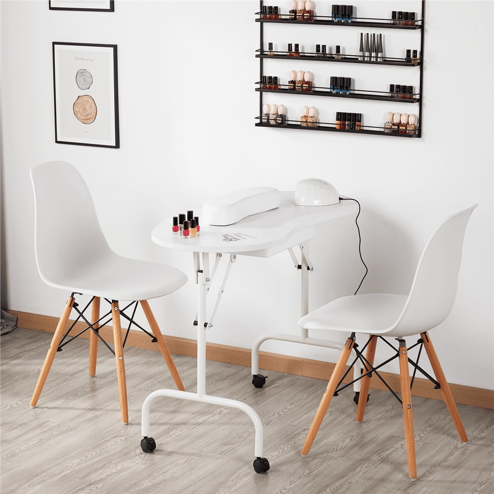 Alden Design Folding Manicure Table Nail Beautician Desk with Lockable Wheels & Bag