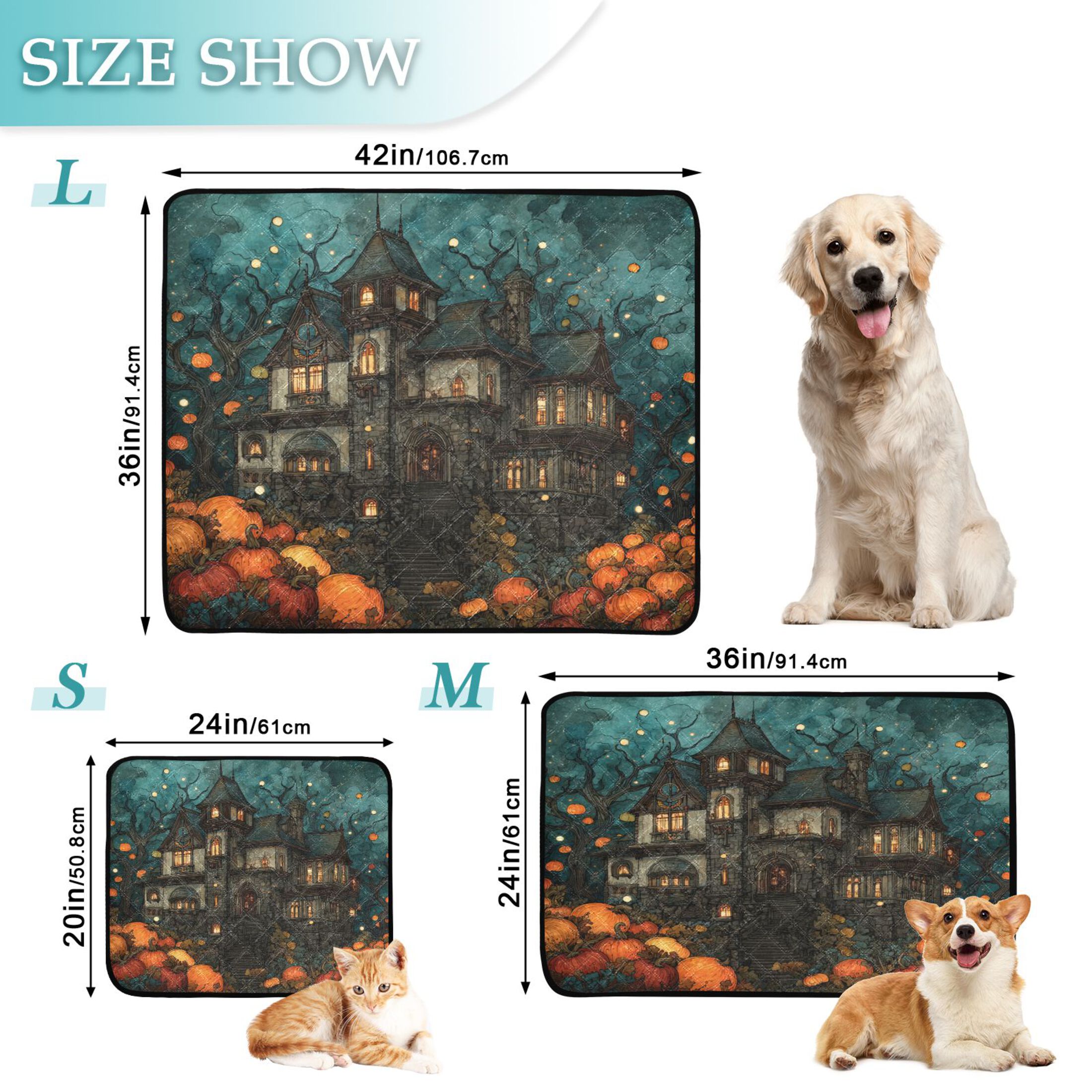 Qxltty Pumpkin Castle Cat litter Pads Pet Set of 3 Diaper Mats Center Anti-leakage Layer Absorbent Soft and Comfortable