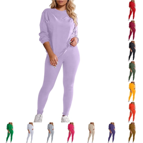 Unir Women Loungewear 2 Piece Sport Set, Crew Neck Long Sleeve Pullover & Elastic Waist Jogger Pants Soft Rayon Casual Home Athletic Suit Multiple Solid Colors S M L XL XXL True To Size