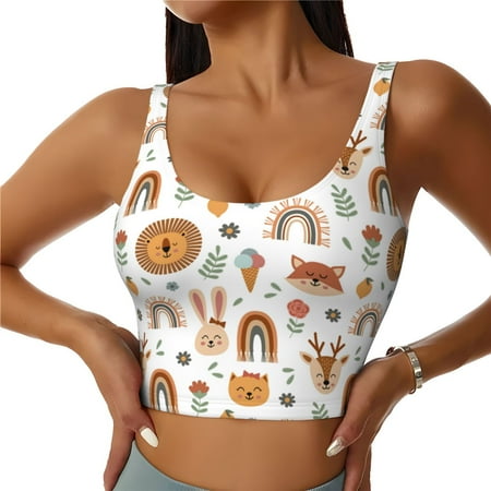 Adobk cute Rainbow Animal Print Sports Bras for Women Longline Workout Crop Tank Tops Padded with Built in Shelf Padded Sports Bra-XX-Large