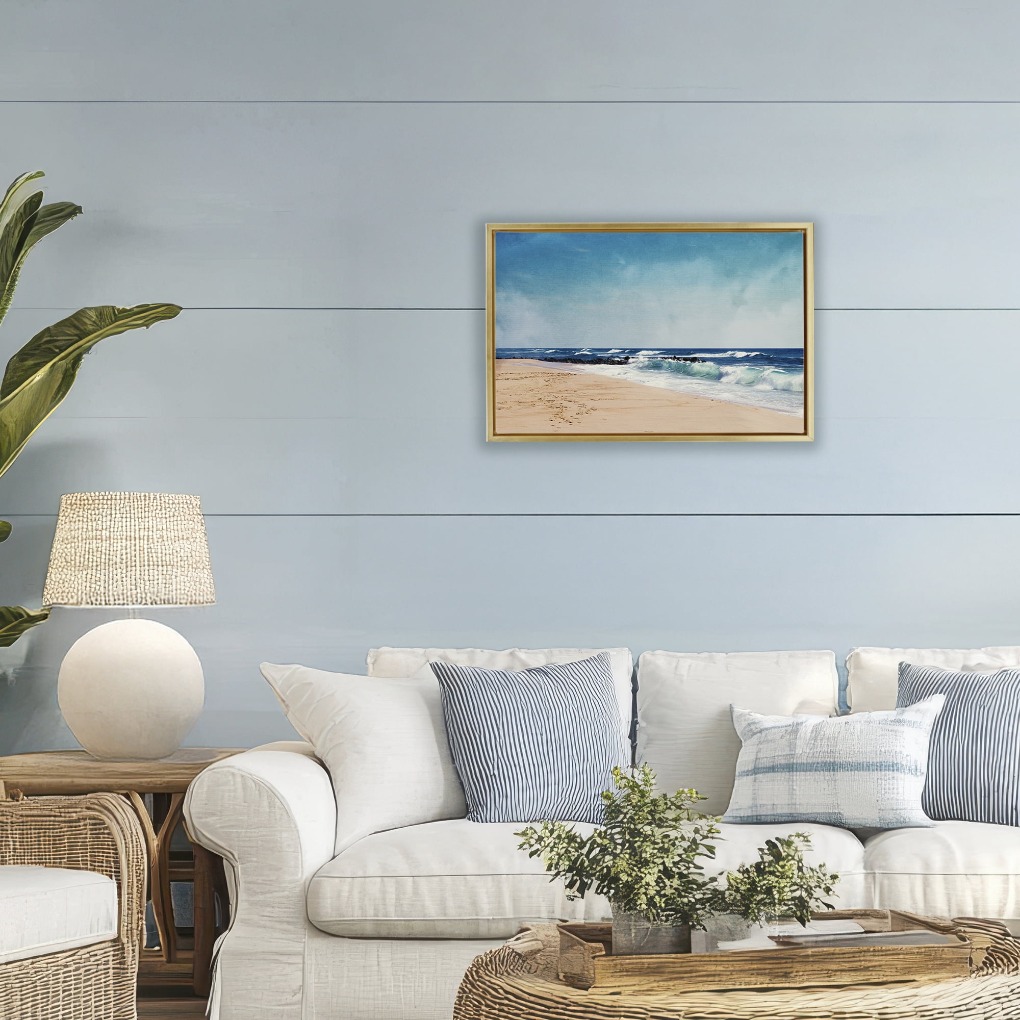 Stupell Industries Atlantic Waves Shoreline Gold Framed Floater Canvas Wall Art, design by Dirk Wüstenhagen