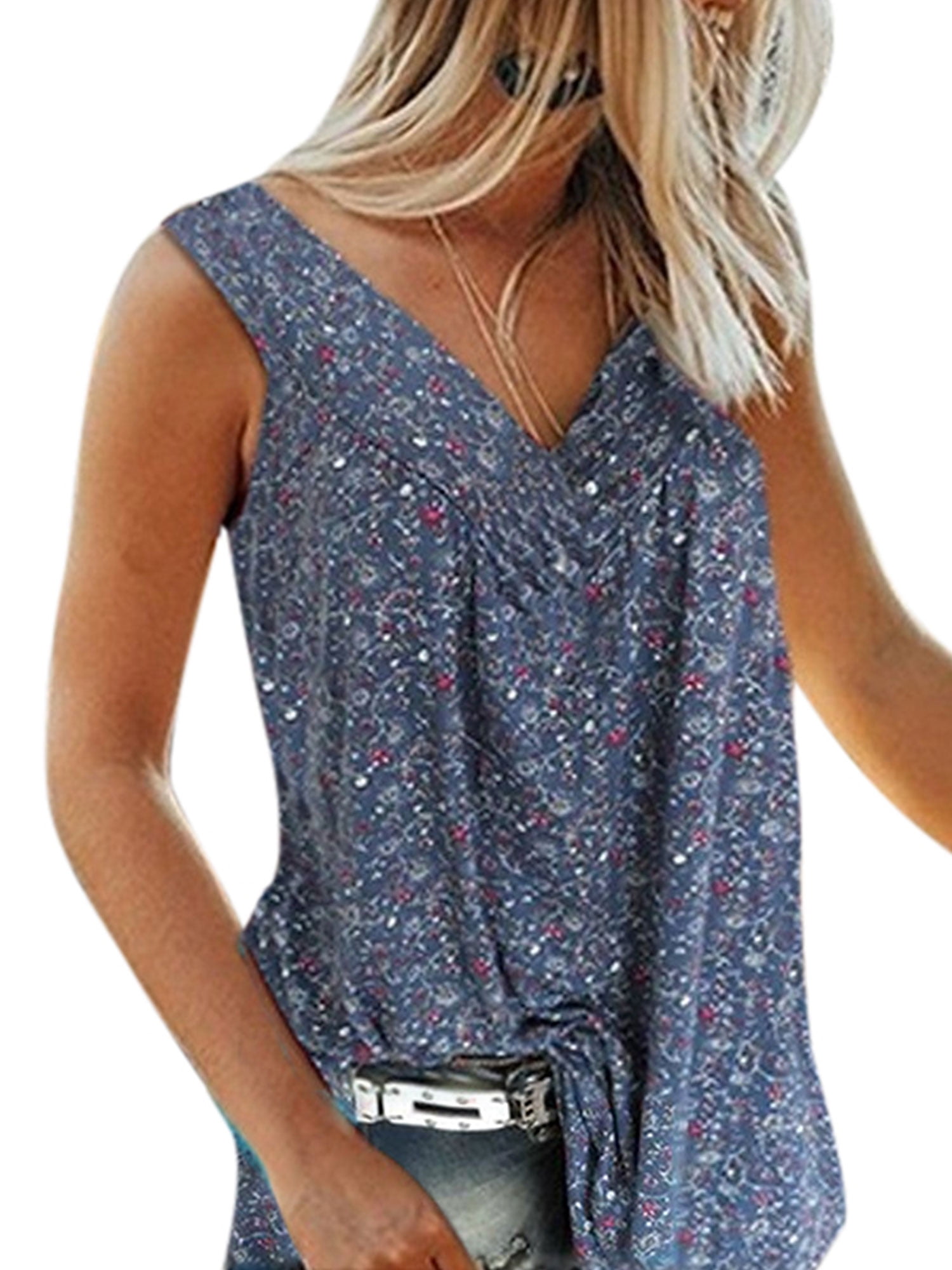 Fashion Womens Sleeveless Floral Summer Tank Tops Casual Blouse Loose T Shirt US