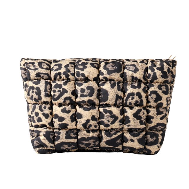 Bolsa de maquillaje acolchada HFLZBRO para mujer, acolchada, color marrón