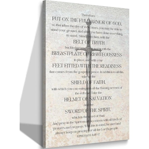 Framed Christian Spiritual Armor Canvas Wall Art Ephesians 6:11 Bible Verse Poster Print Black and White Religious Wall Decor for Church Office Bedroom 12x16in