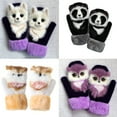 thumbnail image 6 of JULYING Women Men Winter Knit Gloves Cute 3D Fluffy Cartoon Animal Decor Thickened Plush Lining Windproof Thermal Warm Mittens, 6 of 19