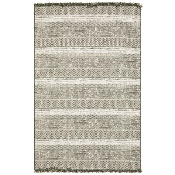 Oriental Weavers Gillian Indoor/Outdoor Rug - 1622E - 6'7" x 9'2" - in Beige/ Black - Southwestern Lodge Style, Water, Stain and Fade Resistant, Hose Clean, Patio, Outdoor Living Area Rug