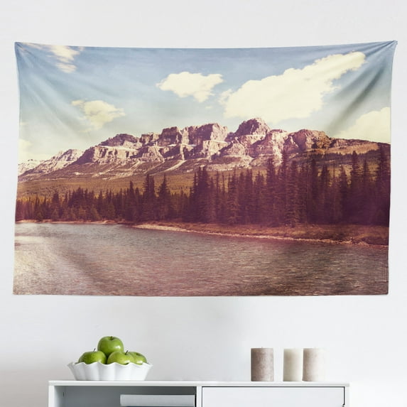 Mountain Tapestry, Frozen Peaks Tops of The Mountain with a Flying Eagle Free in Nature Photo, Fabric Wall Hanging Decor for Bedroom Living Room Dorm, 2 Sizes, Brown White Blue, by Ambesonne