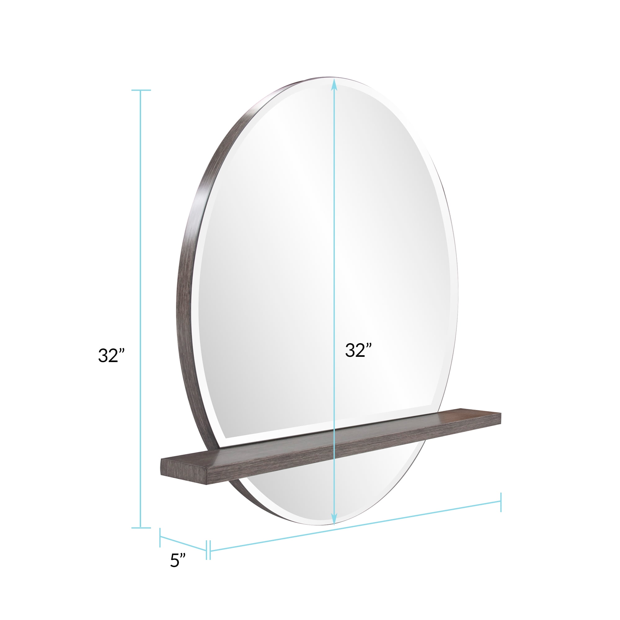Tyler Dillon Round Beveled Wall Mirror with Gray Wood Shelf - 36"w x 32"h x 5"d