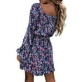 thumbnail image 3 of DYMADE Women Printed Pleated Elastic Waist Long Sleeve Flare Dress, 3 of 4
