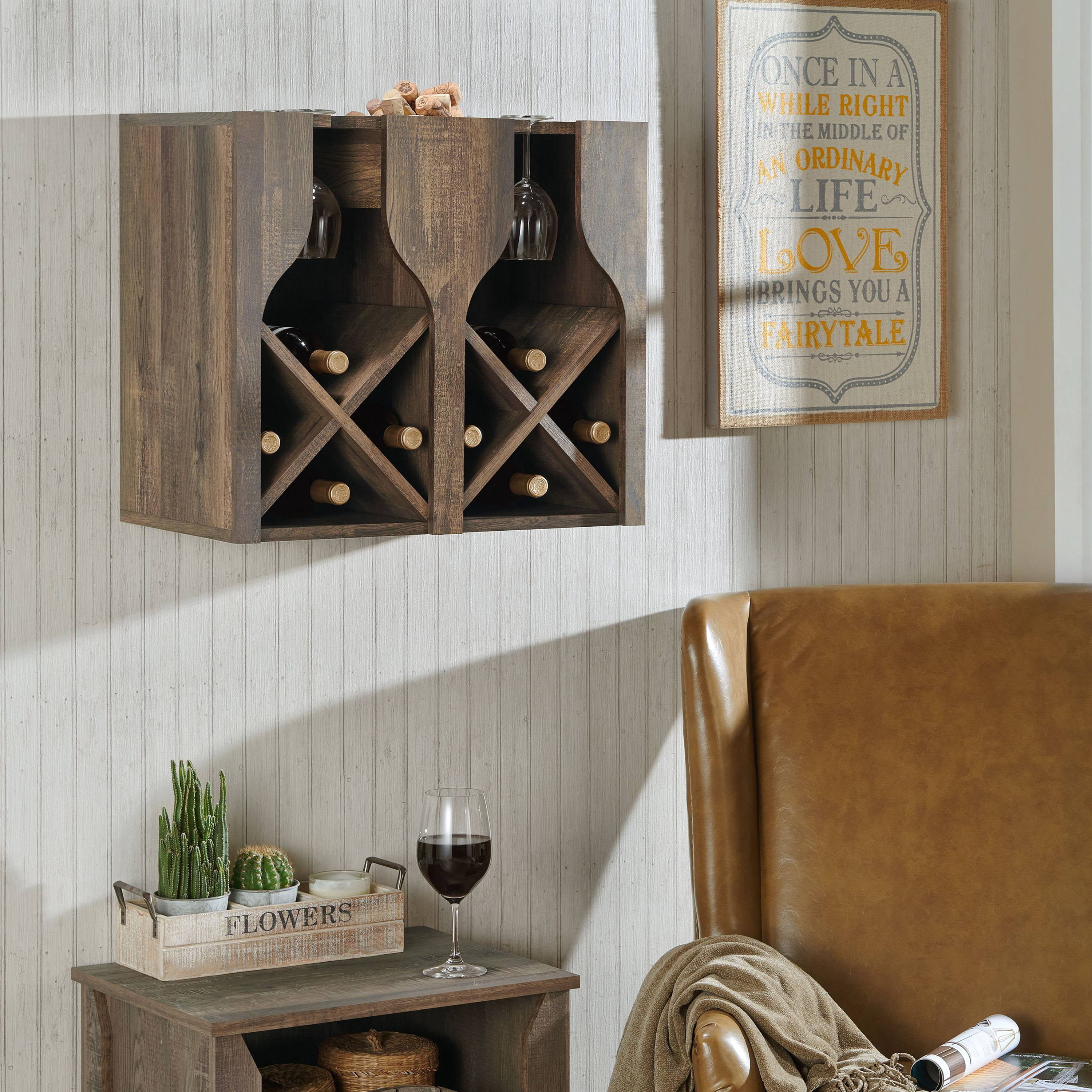 Furniture of America Tulum Wood Multi-Storage Wine Rack, Reclaimed Oak