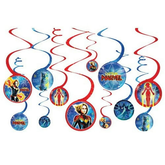 Captain Marvel Hanging Swirl Decorations (12pc)