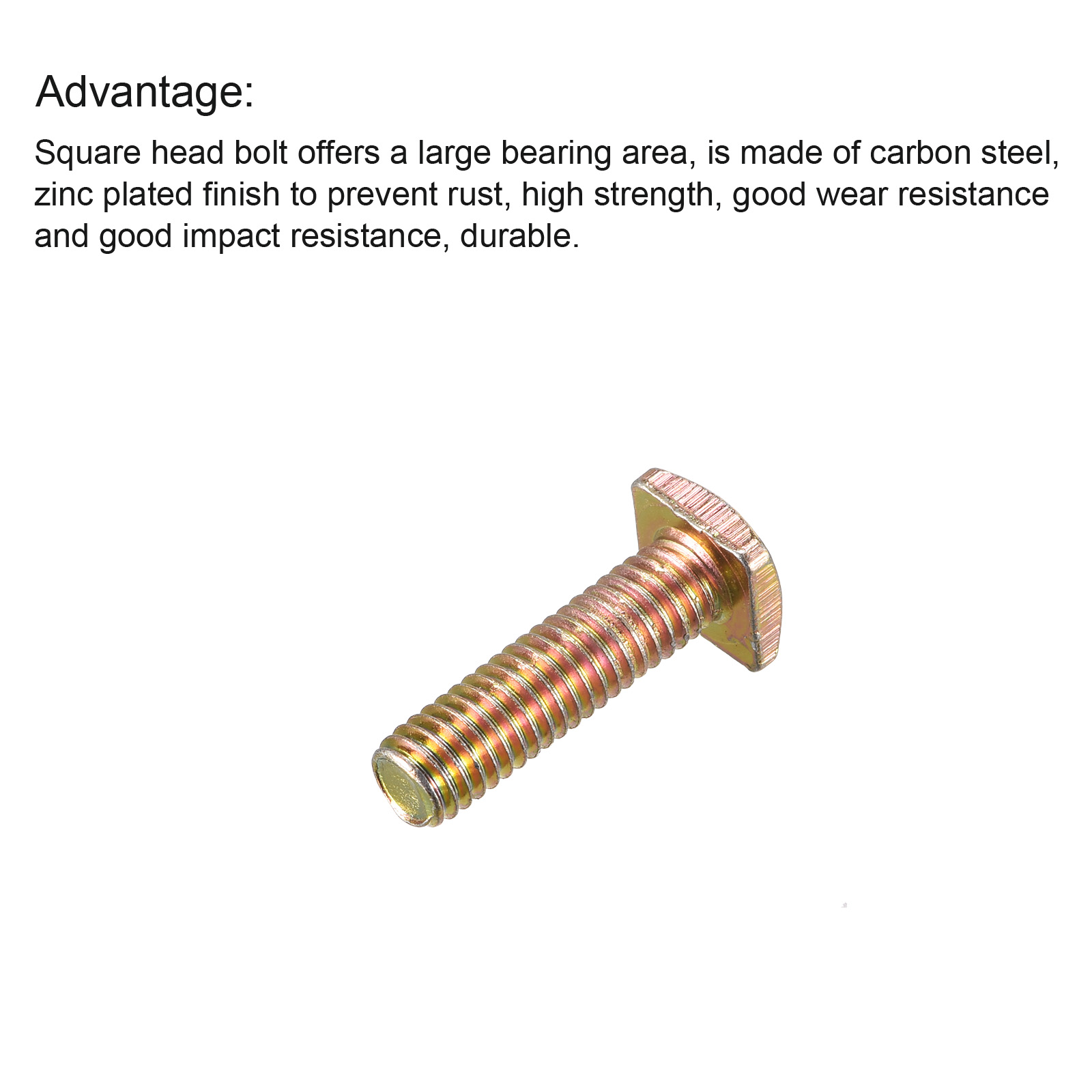 Square Head Bolt, 10 Pack M6x22mm Carbon Steel Grade 4.8 Square Screws, Gold Tone - image 4 of 5