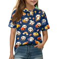 thumbnail image 1 of Girls School Uniform Henley Short Sleeve Cute Cartoon Animal Print Polo Shirts Button Closure Active Causal T Shirts, 110, 1 of 4