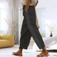 thumbnail image 4 of Pantalones rectos informales con cordón y cintura elástica, pantalones rectos holgados de Color puro con bolsillo para mujer y niña, color negro XXL, 4 of 6