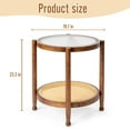 thumbnail image 4 of IVV Small Round End Table with Tempered Glass Top and Rattan Shelf – 19.7in Boho Style Patio Side Table, or Plant Stand for Living Room, Bedroom, Balcony, Indoor & Outdoor Usage (Walnut), 4 of 9