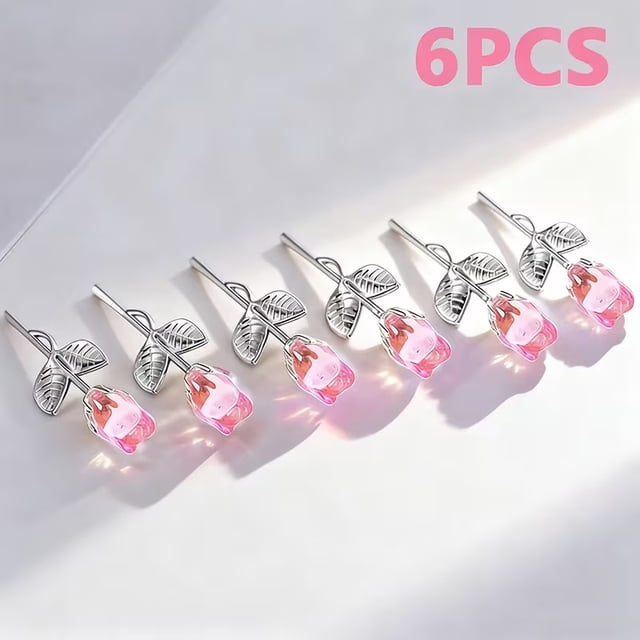 6 rosas de cristal en miniatura | Un regalo romántico | Perfecto for madres, esposas y novias | Imprescindible for bodas, San Valentín y el Día de la Madre