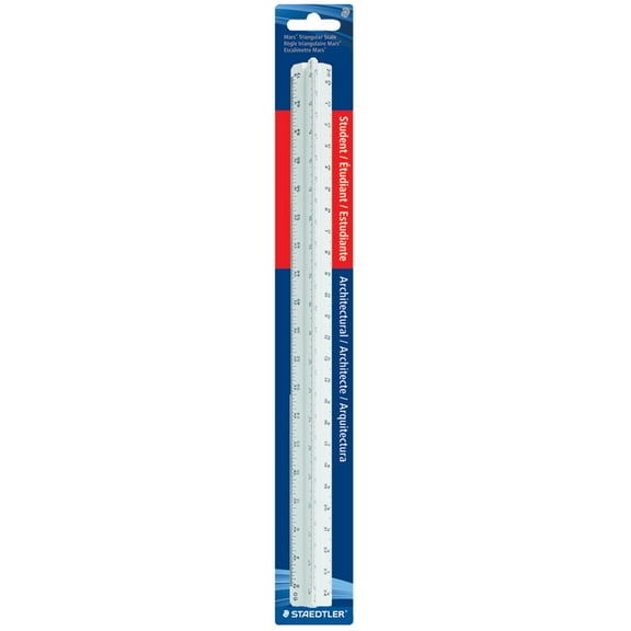 Triangular Scale Plastic Architects Ruler, 12" Long, Plastic, White | Bundle of 5 Each