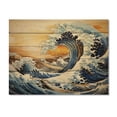 thumbnail image 3 of Designart "The Yellow Great Wave A Masterpiece from Kanagawa IV" Nautical & Beach Print on Natural Pine Wood, 3 of 5