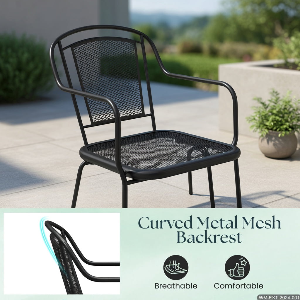 Hommoo 2-Piece Outdoor Rocking Chair Set, Powder-Coated Metal Patio Rockers with Breathable Mesh Back & Seat, Modern Yard Chairs for Deck, Porch or Garden, Black