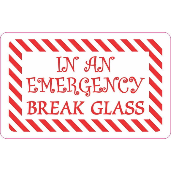 StickerTalk in an Emergency Break Glass Vinyl Sticker, 4 inches x 2.5 inches