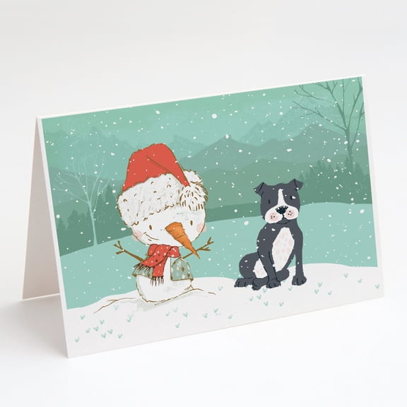 Caroline's Treasures Black Staffie Snowman Christmas Greeting Cards with Envelopes, 5" x 7" (8 Count)