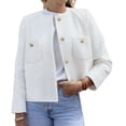 thumbnail image 4 of Long Sleeve Women's Tweed Jackets Business Button Down Casual Cropped Blazer with Pockets, 4 of 6