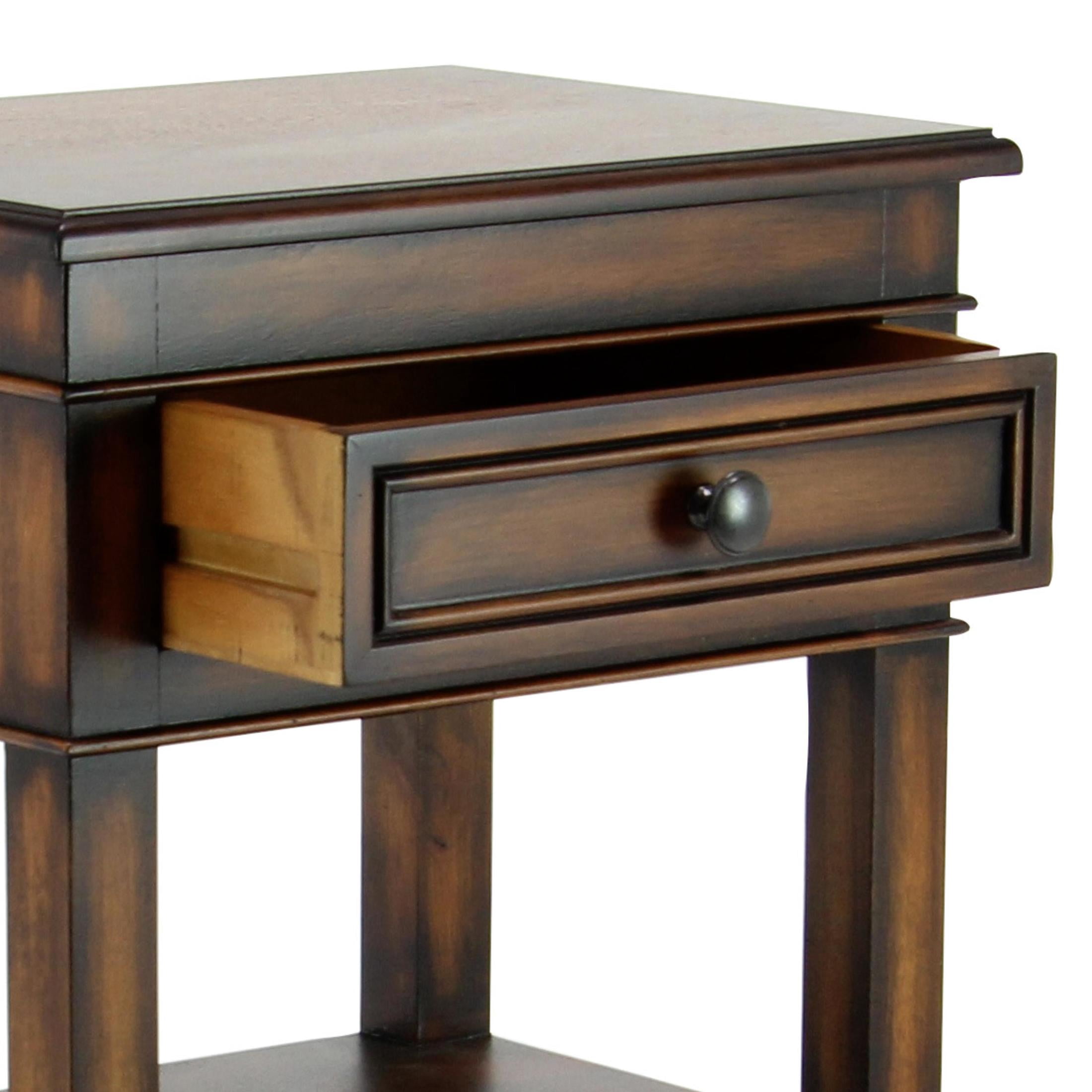 DecMode 16" x 29" Brown Wood Square 2 Drawer and 1 Shelf Accent Table, 1-Piece