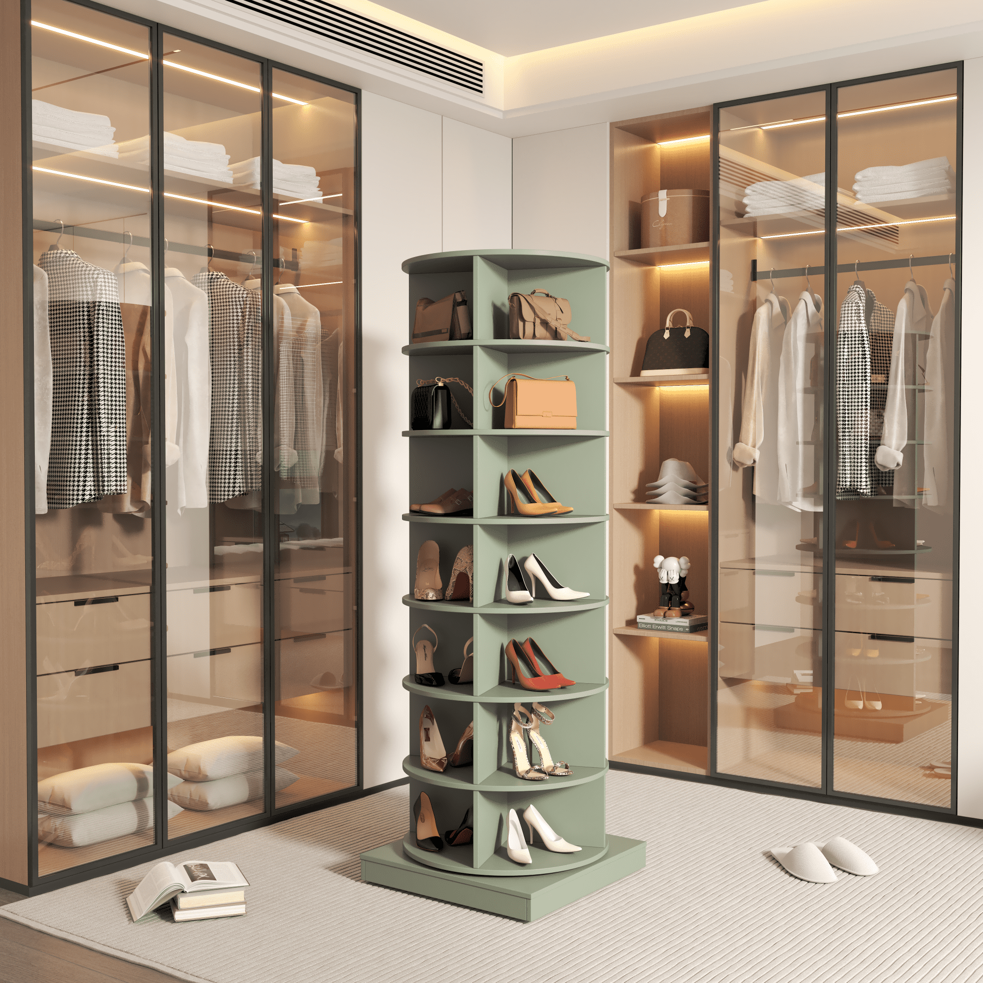 7-Tier Rotating Shoe Rack Tower, Spinning Shoe Display, 360° Rotating Shoe Rack Storage Rotating Organization for Handbag Closet