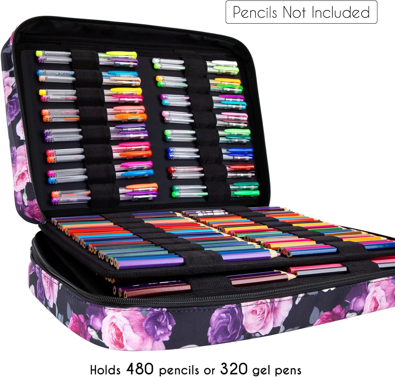 YOUSHARES 480 Slots Colored Pencil Case - Big Capacity Pen Case Organizer with Multilayer Holder large Colored Pencil Case (Purple Pink Rose)