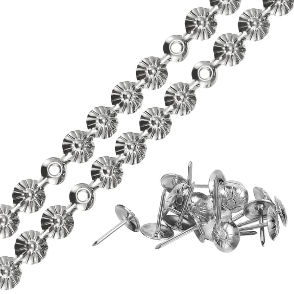 Uxcell 2Pack 1Meter Flower Upholstery Tacks Strips Trim Sofa Decorative Nails, Silver