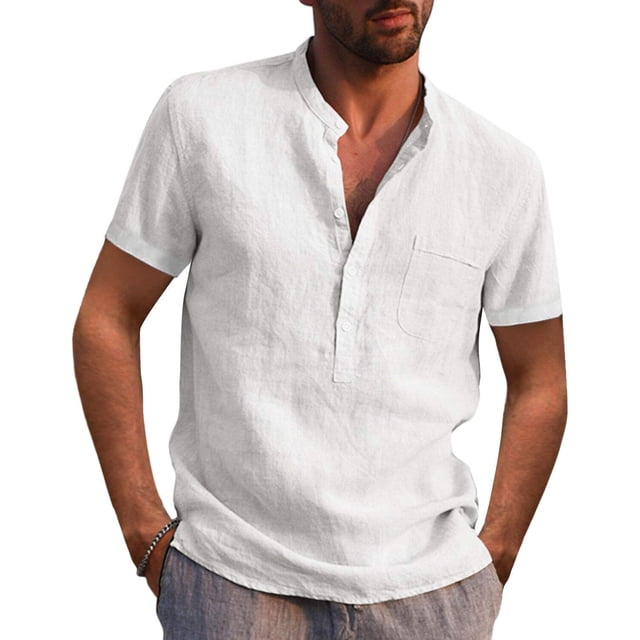 Camisa de lino y algodón para hombre, camisa informal de corte regular y manga larga