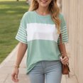 thumbnail image 5 of GEWSEY Summer Tops Trendy Oversized 2025 Crewneck Casual Color Block Striped Womens Shirts Blouses (Light Green, M), 5 of 9