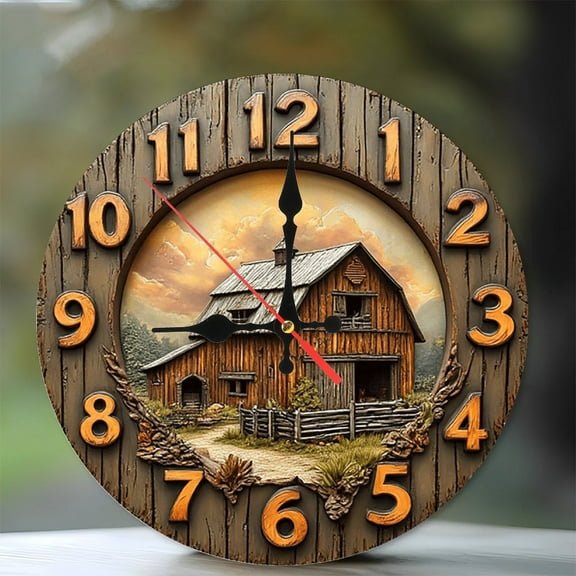Rustic Barn Farmhouse Wall Clock Vintage Home Decor 10-Inch Silent Wooden Wall Clock, Battery Operated (AA Batteries Not Included), Artistic Home Decor