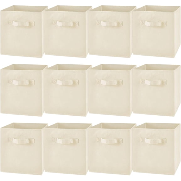 12 Pcs Cube Storage Bin 11'' Collapsible Storage Cubes for Classroom Foldable Cube Storage Organizer Bins Fabric Bins Storage Basket Fabric Cubby Boxes for Shelf(Beige)