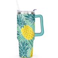 thumbnail image 2 of 40oz Tropical Pineapple Pattern Stainless Steel Flip Straw Tumbler Spill Proof Travel Cup Double Wall Vacuum Insulated Coffee Mug with Top Handle, 2 of 6