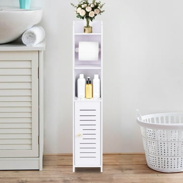 YOYTOO Bathroom Storage Cabinet with Doors and Shelves, Toilet Paper Roller Holders Free Standing Organizer for Small Spaces