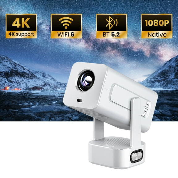 Mini Projector, Projector with WiFi and Bluetooth, 4K 1080P Support Portable Projector 180° Rotatable 130'' Screen Movie Projector Auto Keystone Compatible with HDMI/USB/Smartphone/PC/Laptop