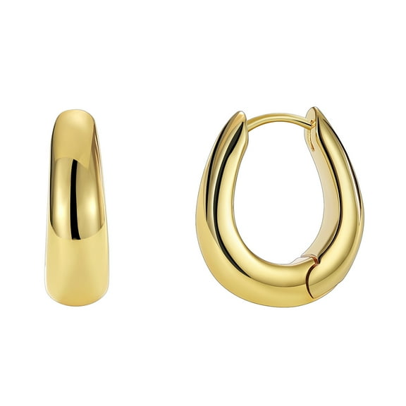 Gold Chunky Jewelry Hoop Earrings for Women Gold Plated Oval Shape Huggie Earrings Medium Hoops Gifts