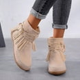 thumbnail image 4 of KAQ Women Vintage Casual Tassel Fringe Suede Wide Round Toe Ankle Booties With Side Zipper Fashion Bohemian Slip On Flats Anti Skid Winter Mid Calf Short Dress Boots For Lady Girl, 4 of 13