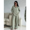 thumbnail image 3 of Women Casual Lounge Sets Long Sleeve Button Down Shirts and Wide Leg Pants Sets Tracksuit  Green S, 3 of 8