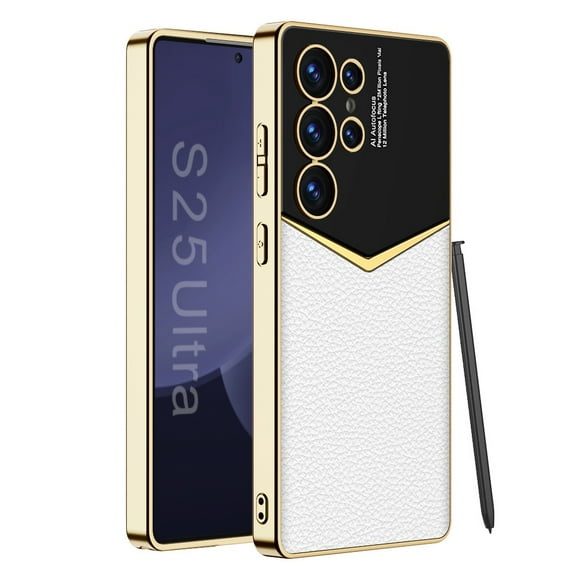 Case For Samsung Galaxy S25 Ultra/S25 Plus/S25, Electroplated Vegan Leather Phone Cover Drop Proof