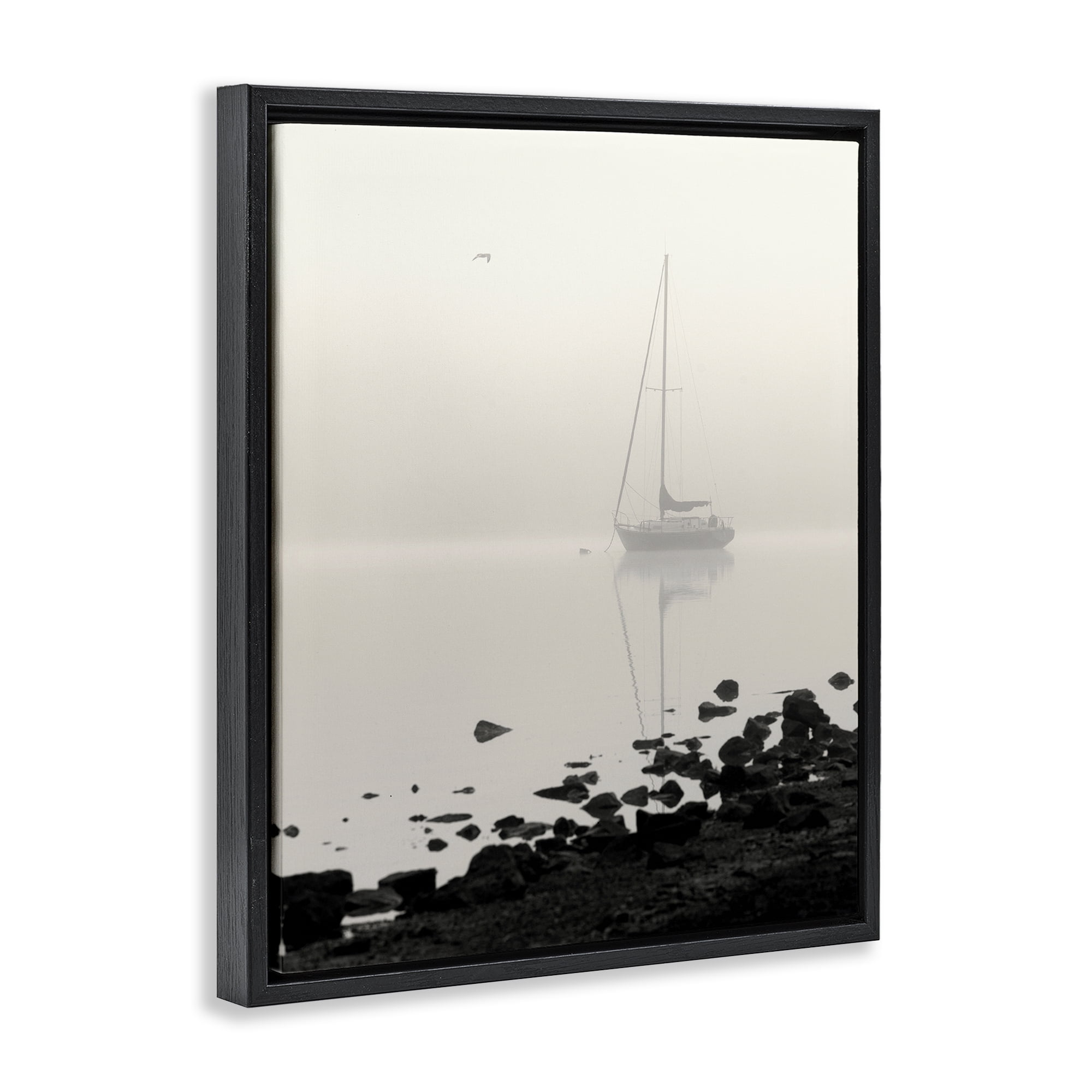 Stupell Industries Moored In Fog Black Framed Floater Canvas Wall Art, design by Nicholas Bell